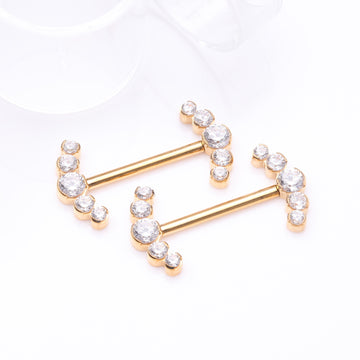 Detail View 1 of A Pair of Pure24K Implant Grade Titanium OneFit Threadless Sparkle Ray Multi-Gem Nipple Barbell-Clear Gem